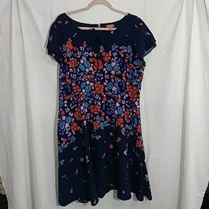 Modcloth navy fit and flare floral dress nwot